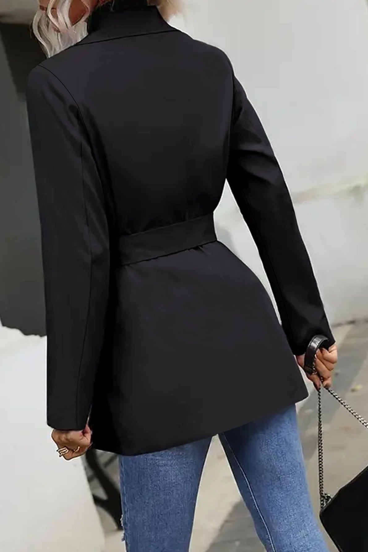 Solid Double-Breasted Tie Waist Mid-Length Trench Coat