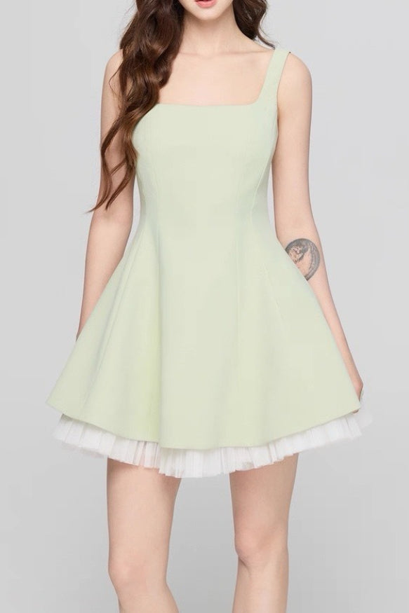 Square Neck Mesh Panel Mini Dress 11