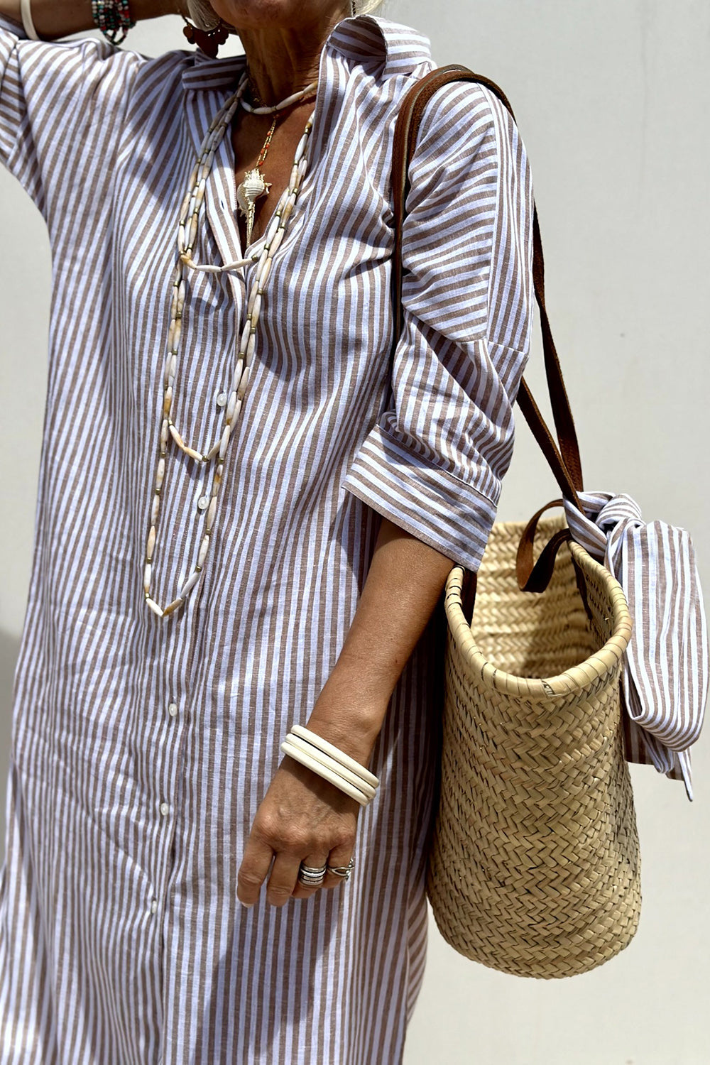 Collared Button Front Striped Side Slit Shirt Midi Dress 8