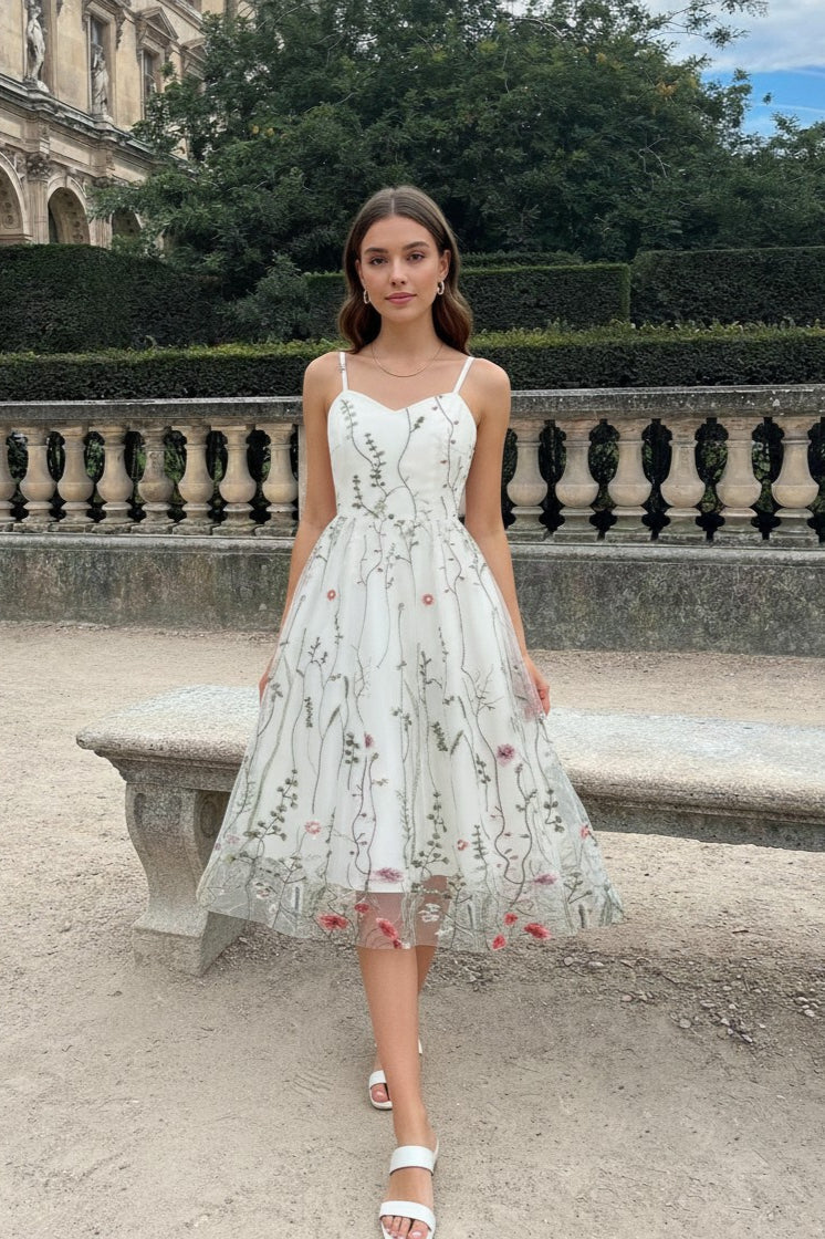 Party Mesh Flowered A Embroidery for Gown Line Summer