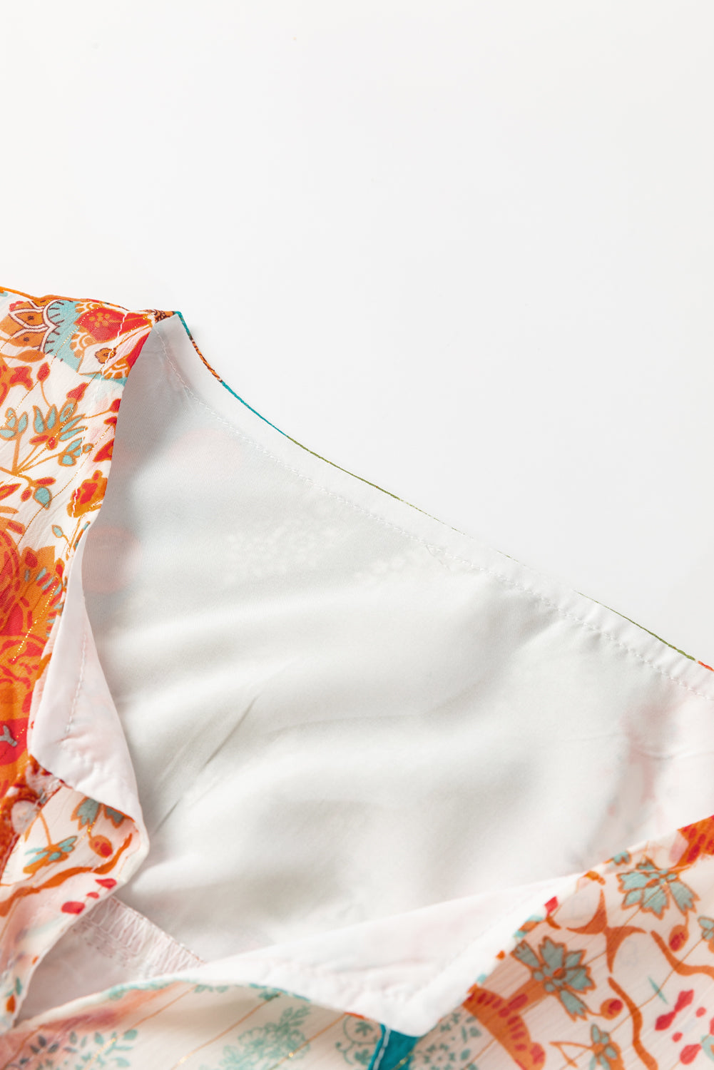 Orange Boho Paisley Mixed Print 3 4 Sleeve Chiffon Loose Dress