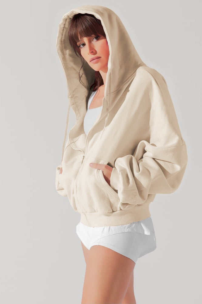 Solid Casual Long-Sleeve Zip Hoodie