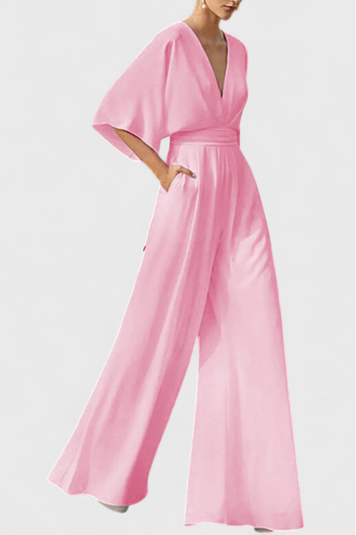 Deep V-Neck Cape Sleeve Wide Leg Jumpsuit 5