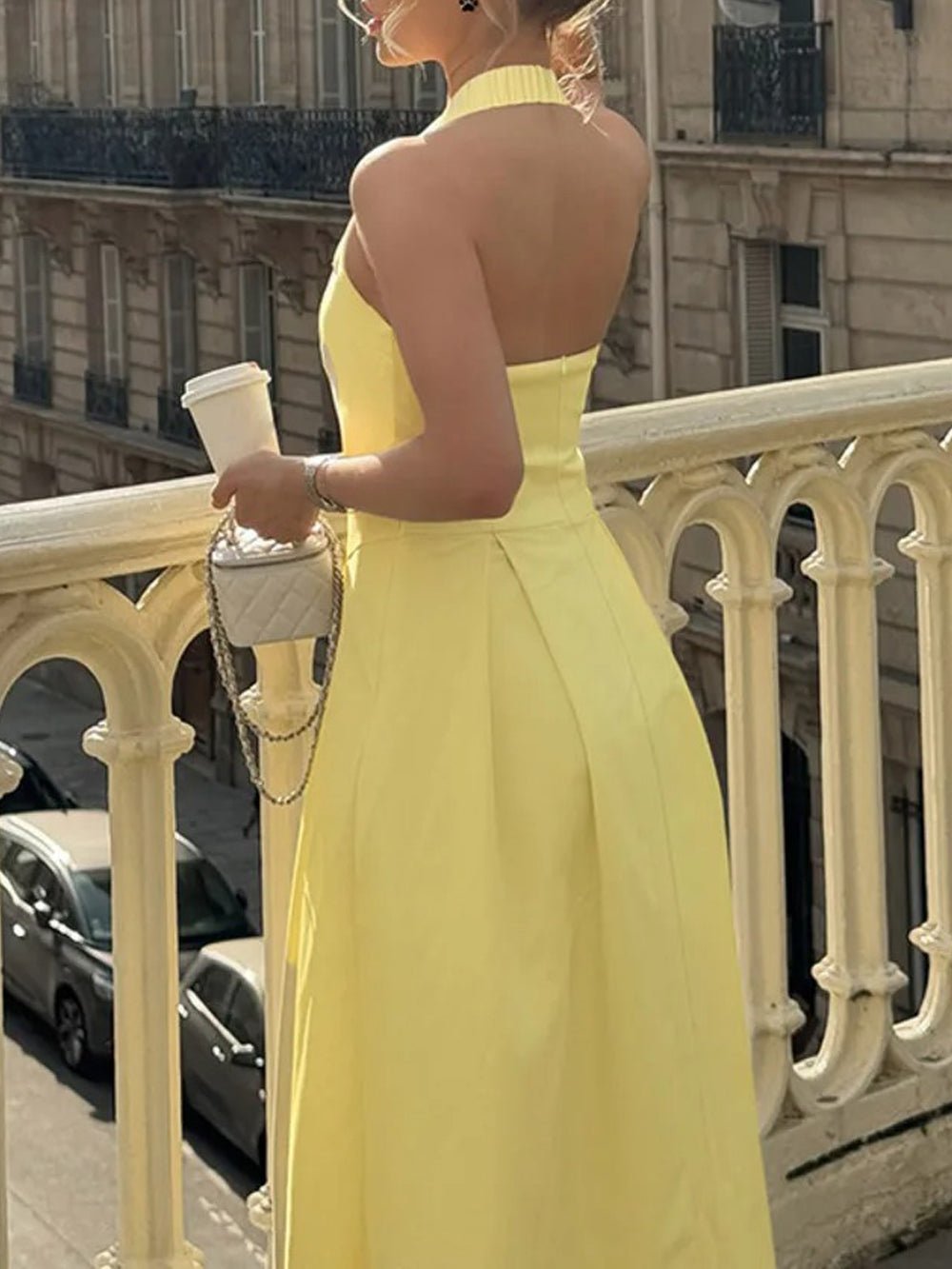Halter Neck Basque Waist Box Pleat Backless Midi Dress 2