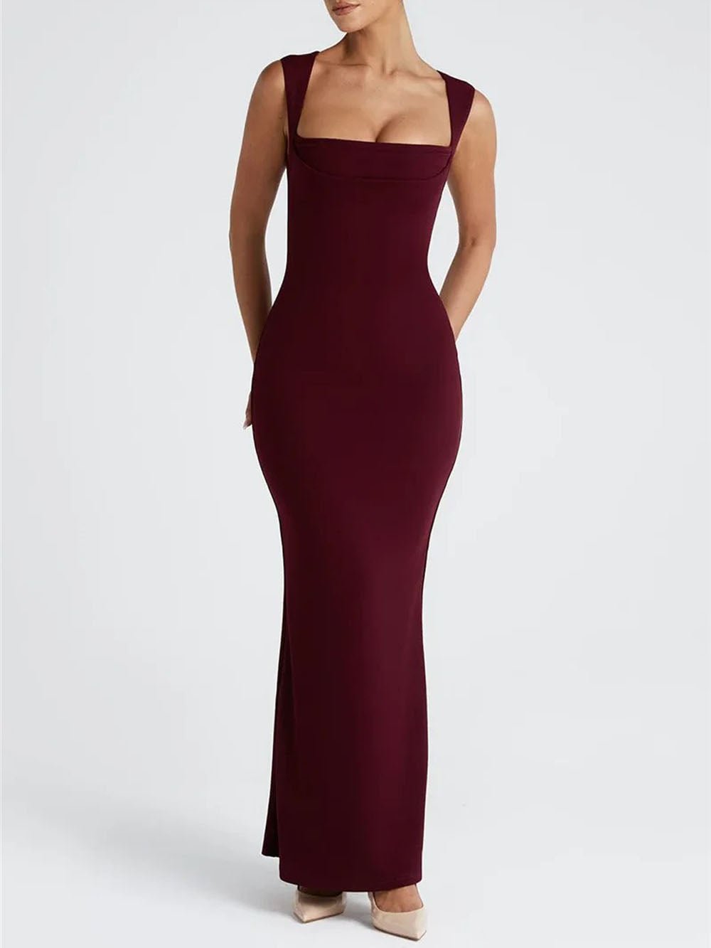 Cowl Neck Wide Strap Sleeveless Bodycon Maxi Dress 3