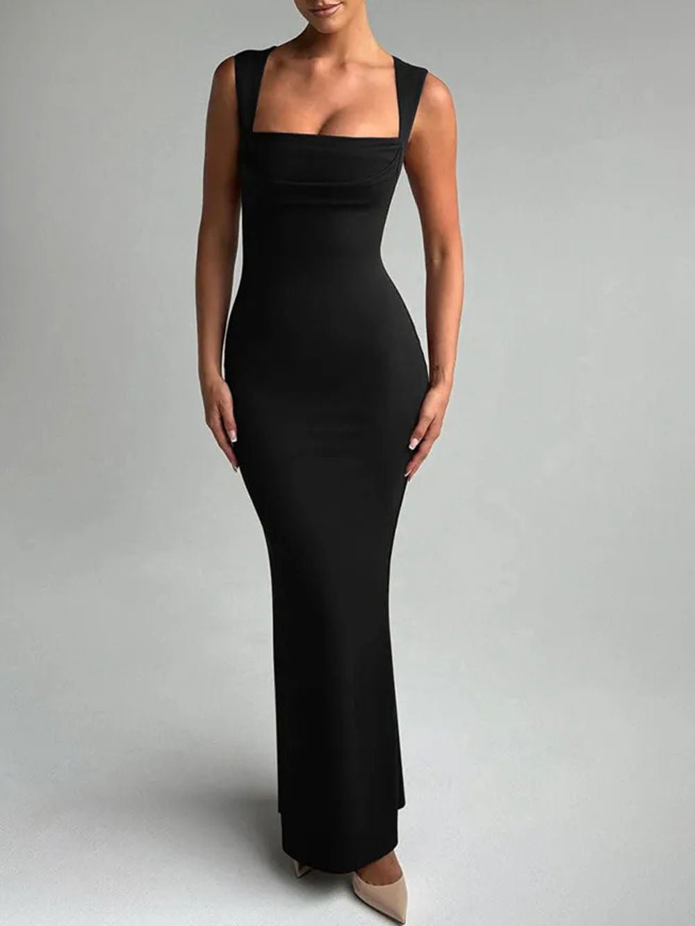 Cowl Neck Wide Strap Sleeveless Bodycon Maxi Dress 8