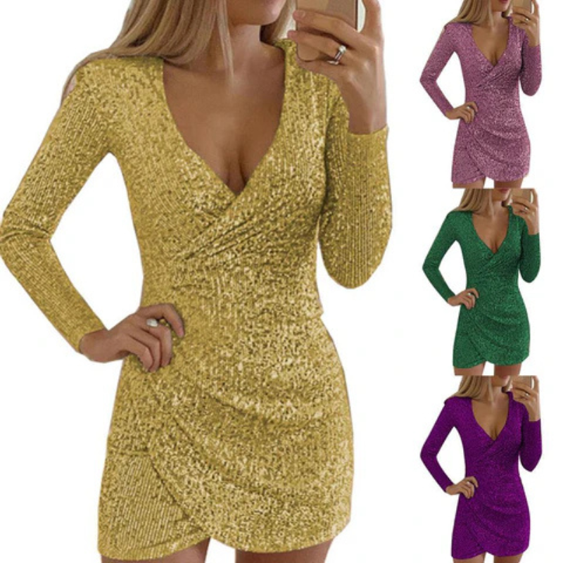 Ivonne Elevated Women's Sequin Wrap Mini Dress Boutique Collection