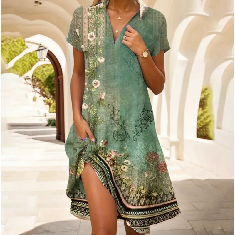 Collared Short Sleeve Floral Button Front Midi Dress 3