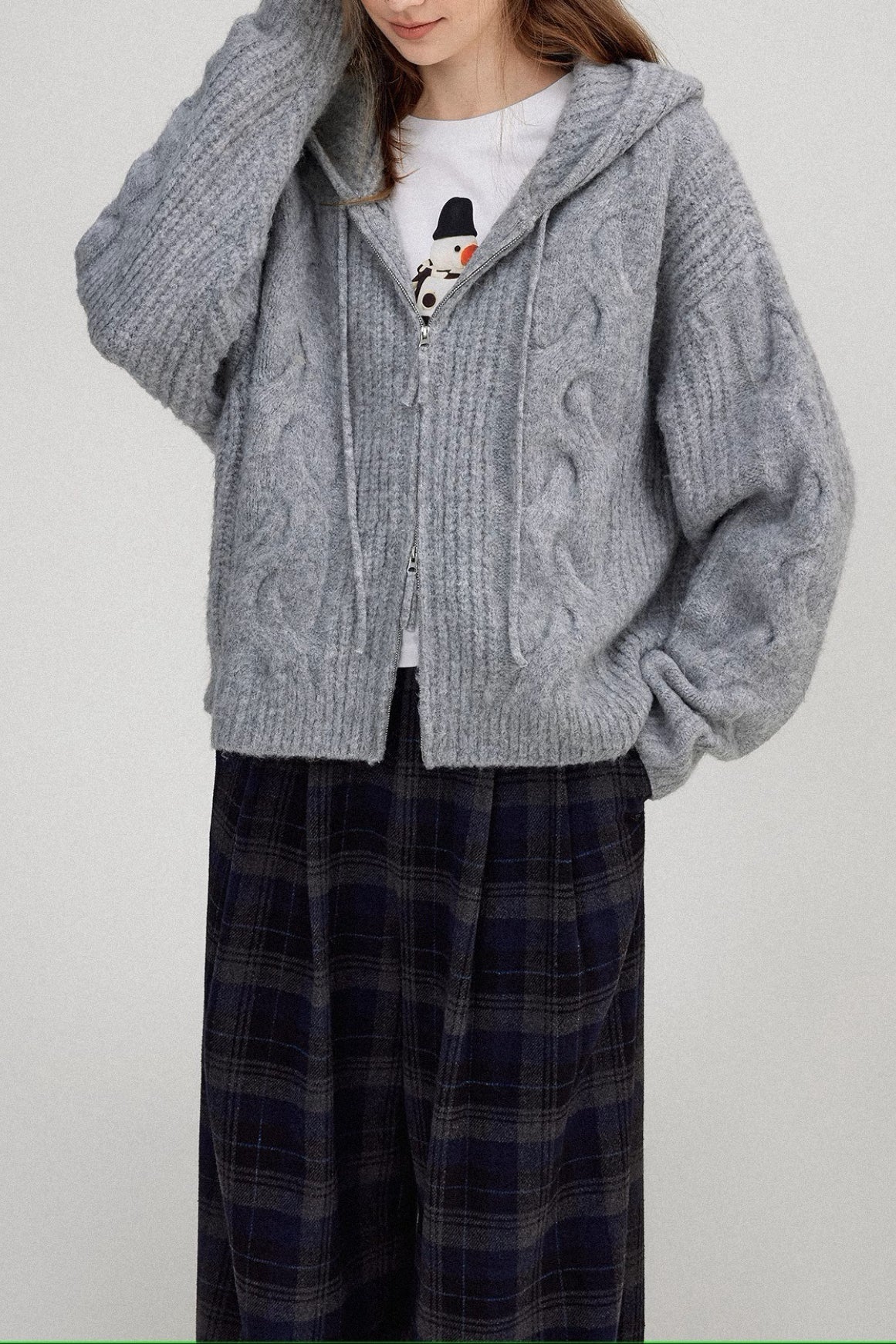Cable Knit Hooded Soft Wool Cardigan