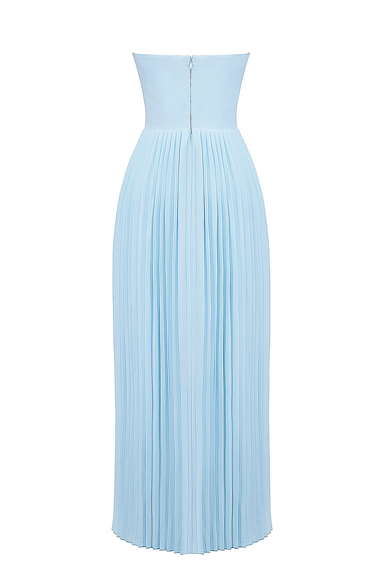 Strapless Sweetheart Corset Basque Waist Accordion Pleated Maxi Dress 8