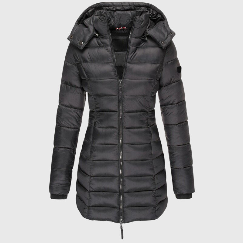 Hooded Zip Front Quilted Longline Puffer Down Coat 3