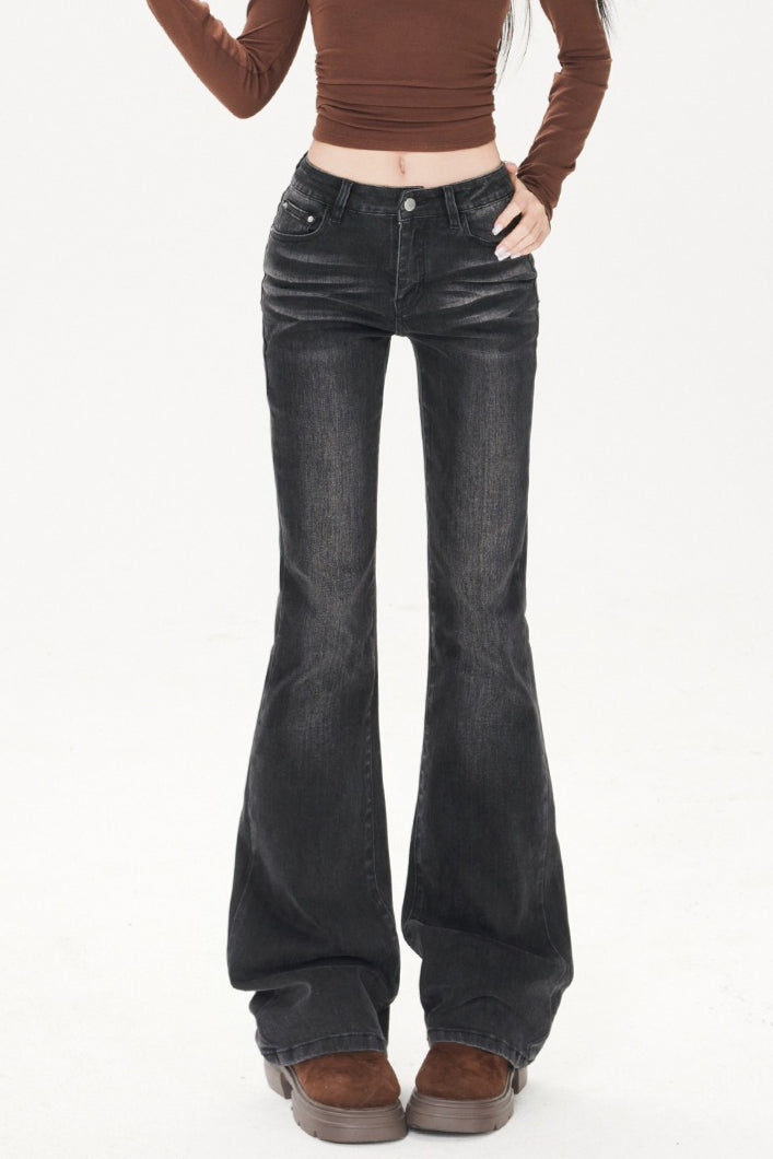 Washed Whisker Slim Straight Jeans