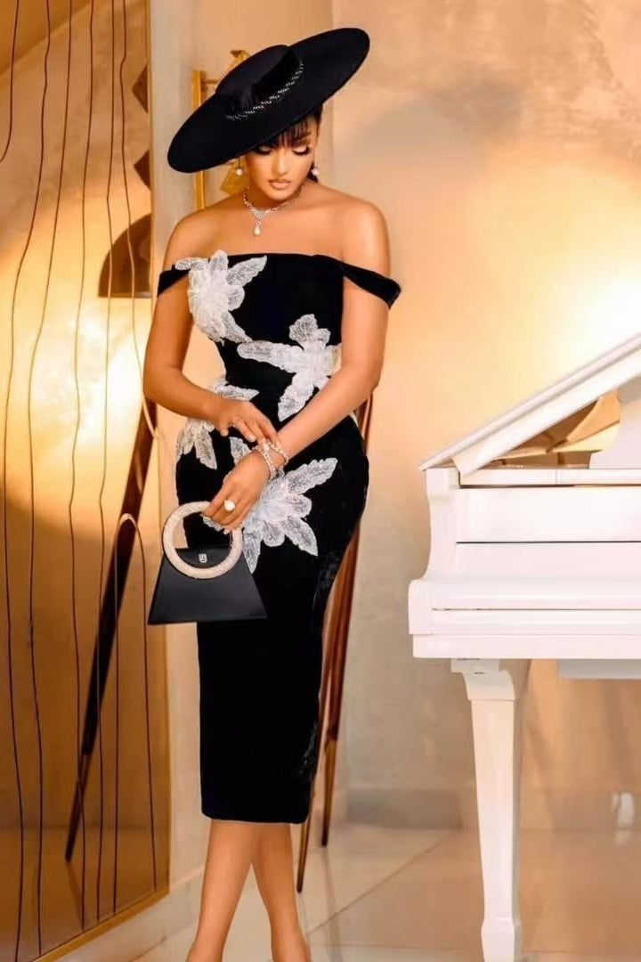 3D Floral Off-Shoulder Bandage Bodycon Party Dress