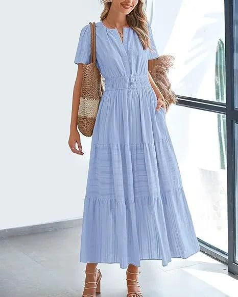 v-neck pleated puff sleeve dress black