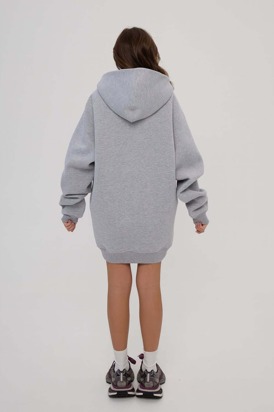 Solid Color Oversize Long - Sleeve Zip - Up Hoodie