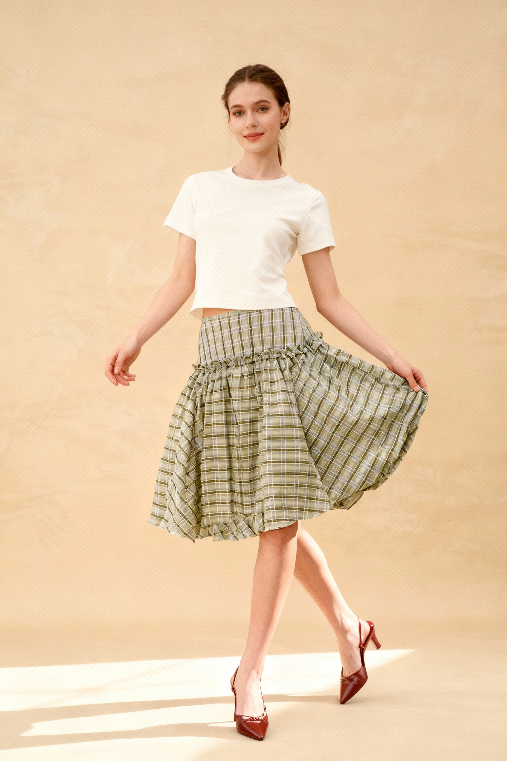 Plaid Tiered Ruffle Aline Skirt