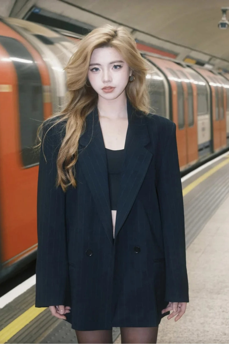 ShoulderPadded Pinstripe Blazer