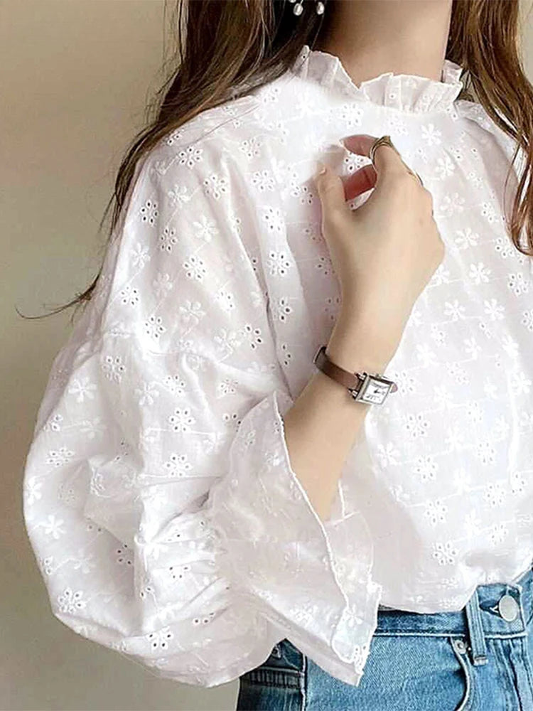 Lacing Pleating Lantern Sleeve Blouse Vintage Blouse