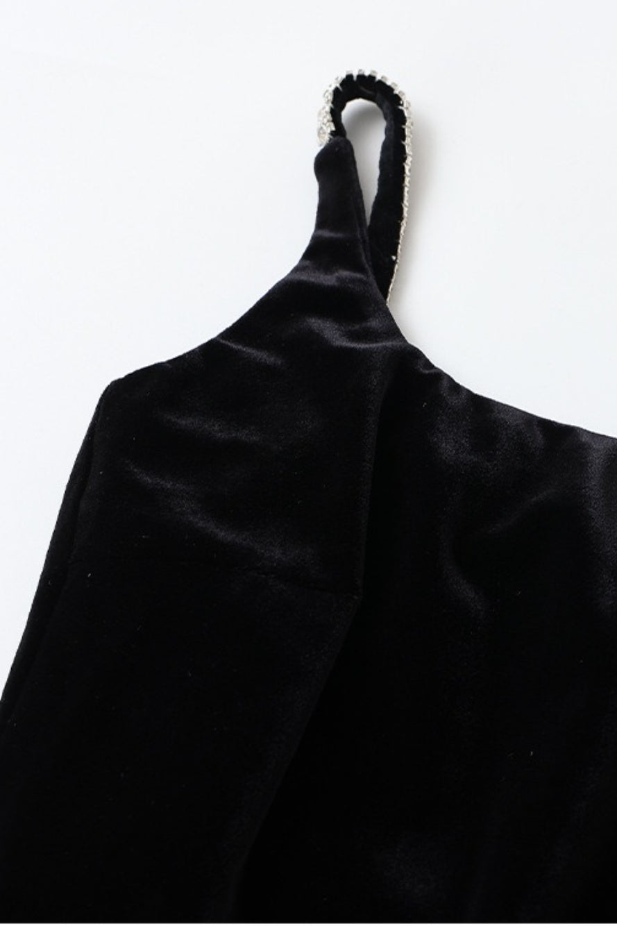 Black Velvet Strappy Backless Maxi Dress 9