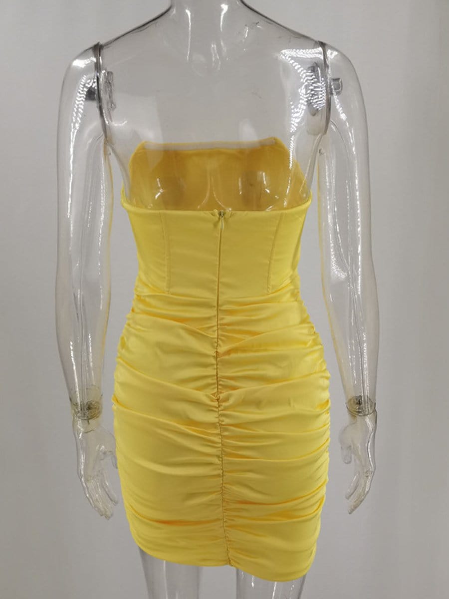 Strapless Corset Boned Ruched Satin Bodycon Mini Dress 12