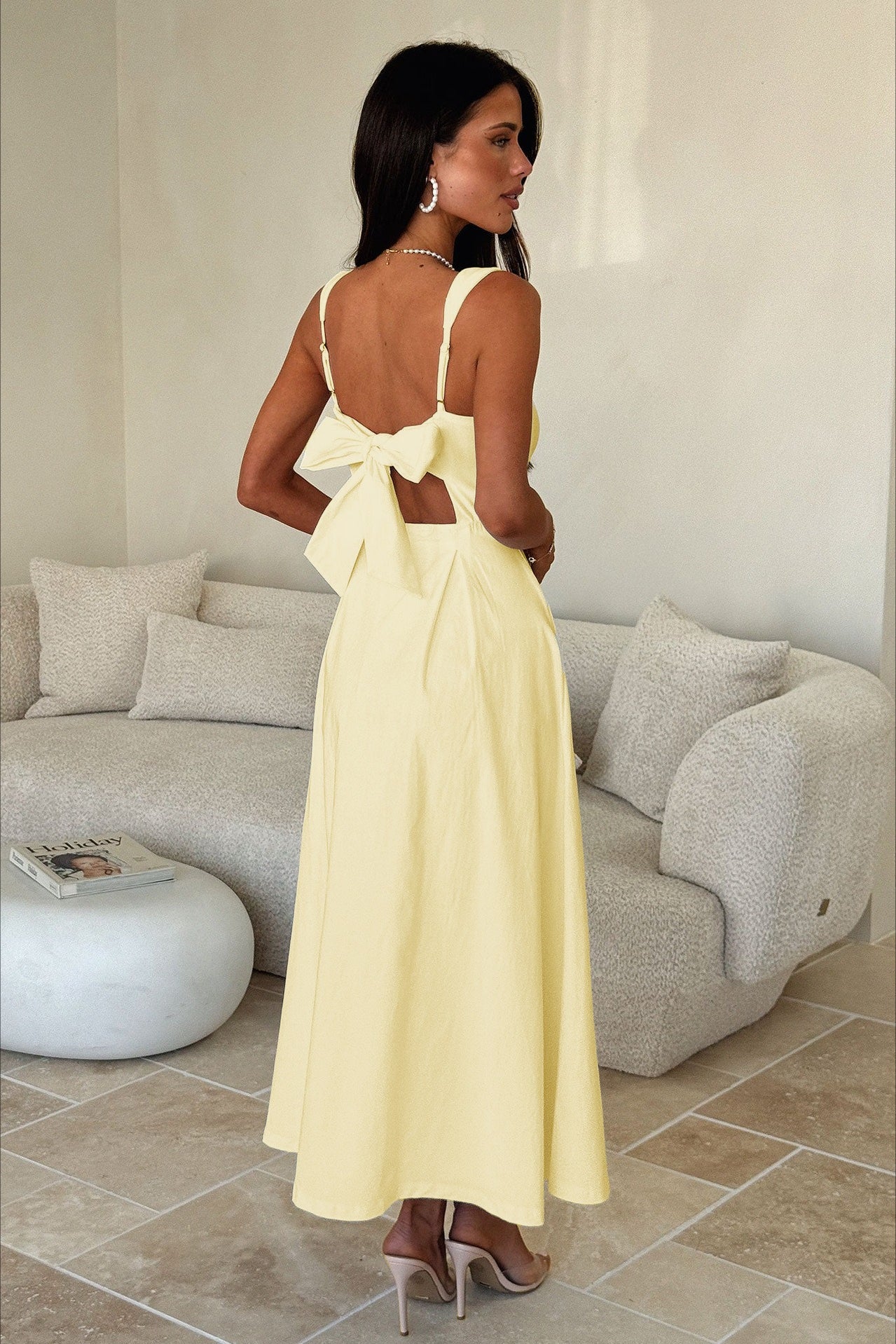 Square Neck Gathered Bust Wide Strap Pleated Pocket Midi Dress 8