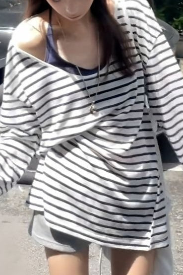 Striped Off Shoulder Cover Up