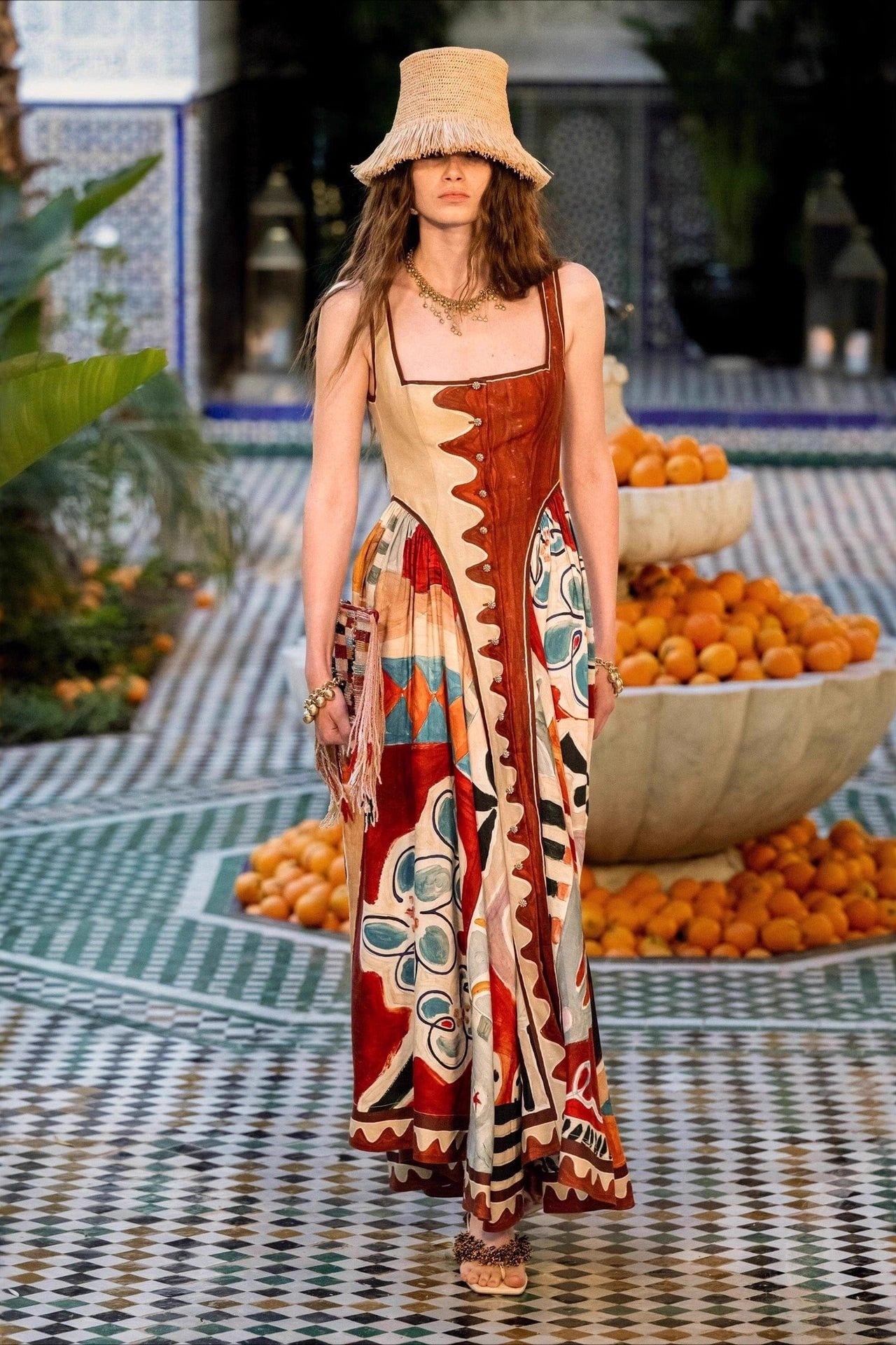 Printed Linen Patchwork Slip Dress