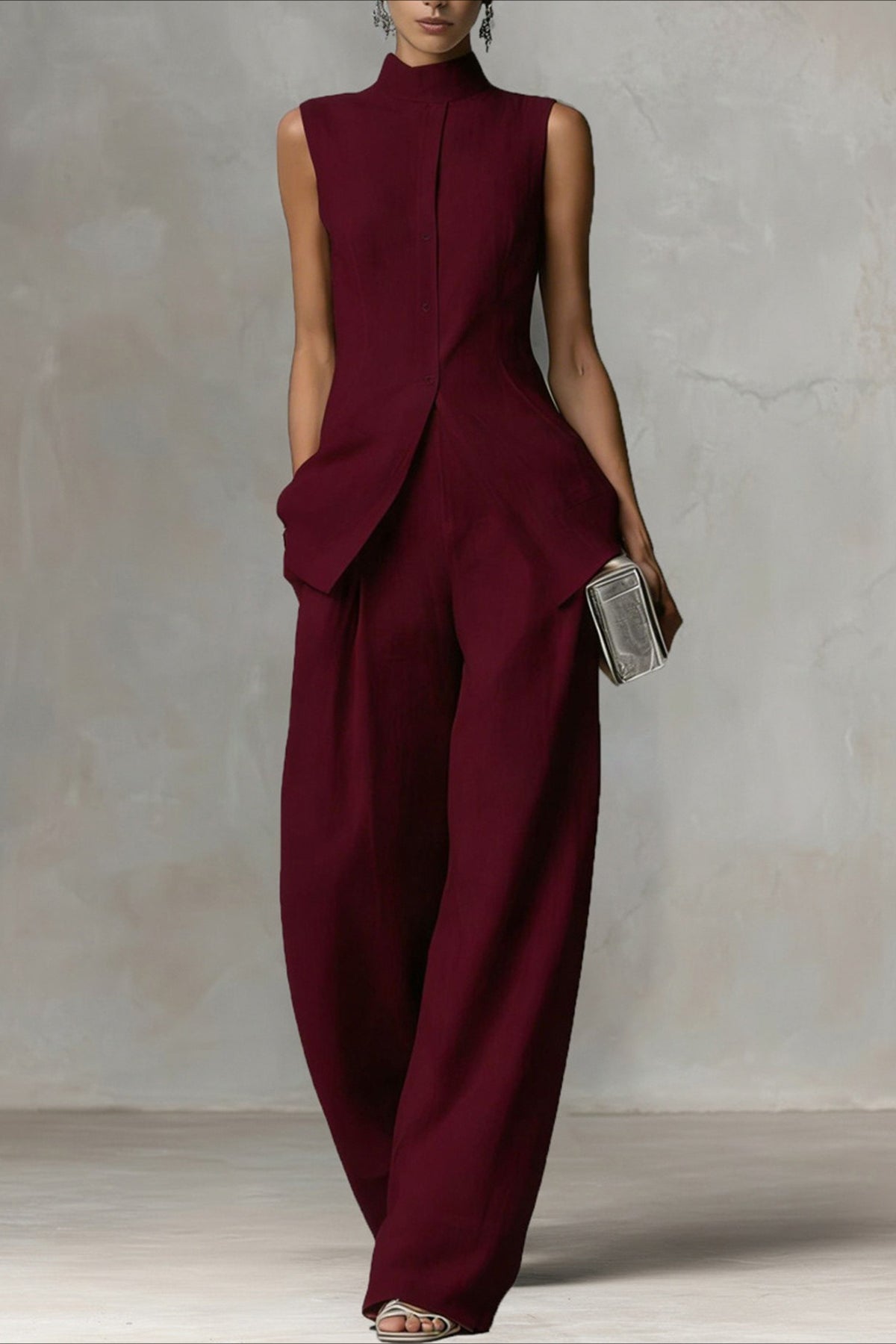 Drape Sleeveless Shirt Elegant Two Piece Work Set