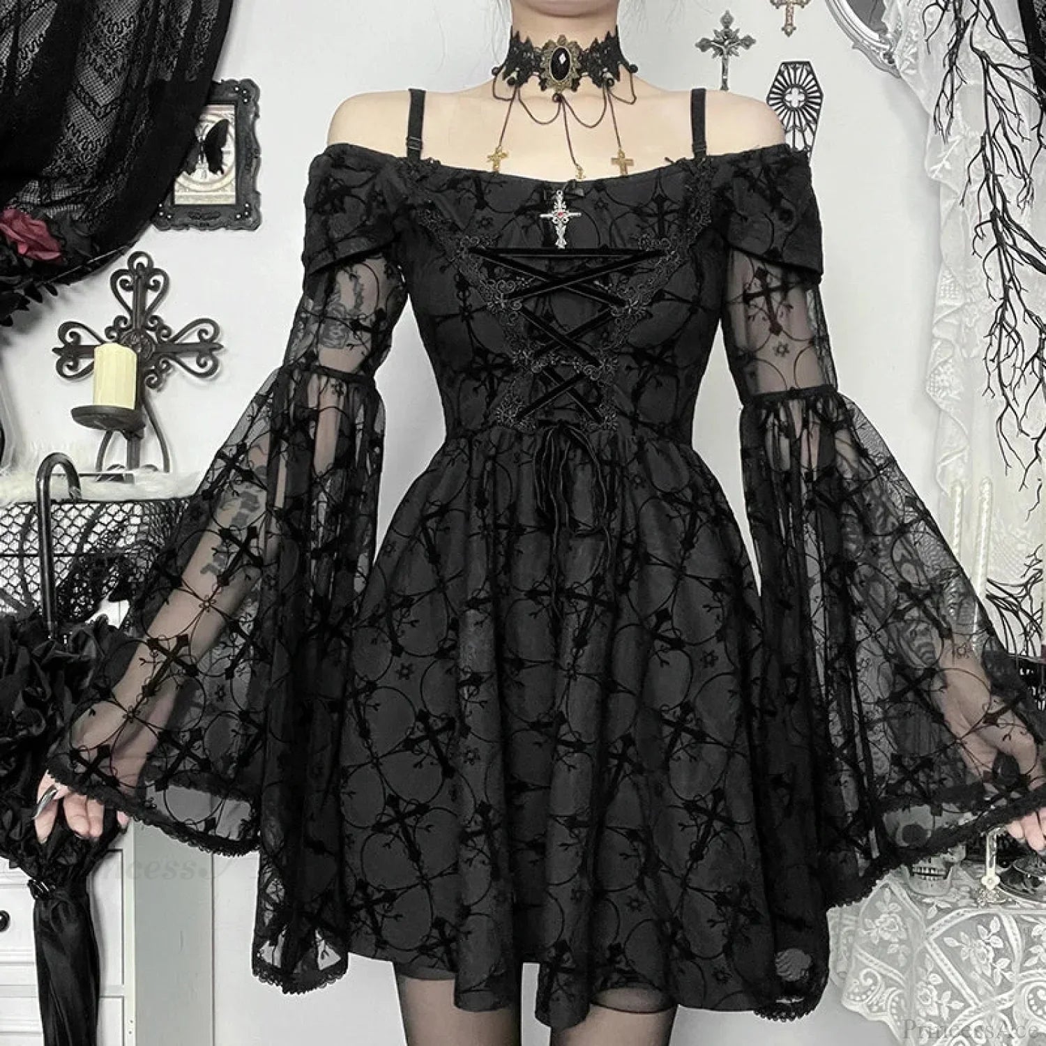 Distinguish Patchwork Petite Frock Black / XS