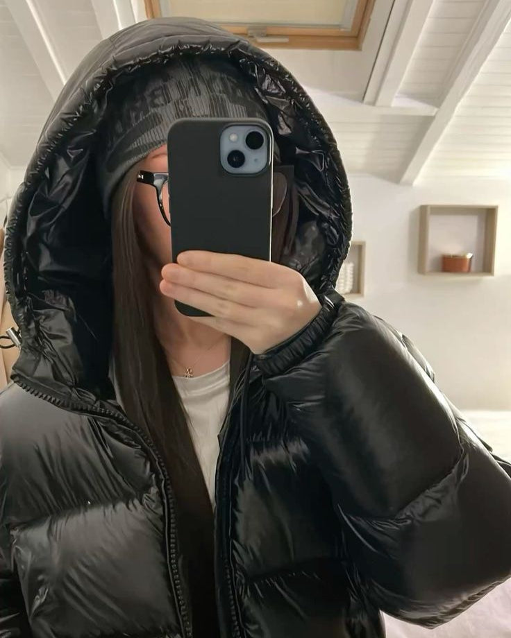 Hooded Glossy Quilted Zip-Up Long Sleeve Puffer Jacket