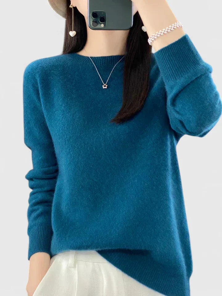 Round Neck Long Sleeve Ribbed Trim Knit Sweater 28