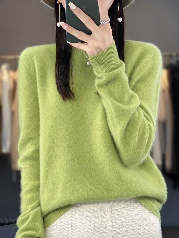 Round Neck Long Sleeve Ribbed Trim Knit Sweater 13