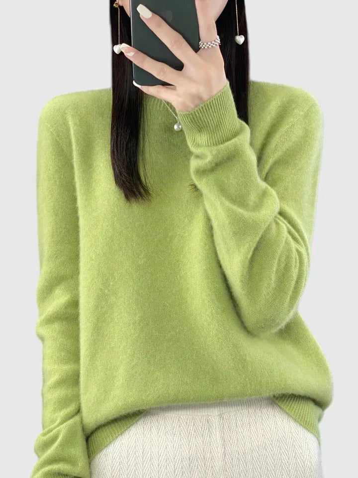 Round Neck Long Sleeve Ribbed Trim Knit Sweater 19