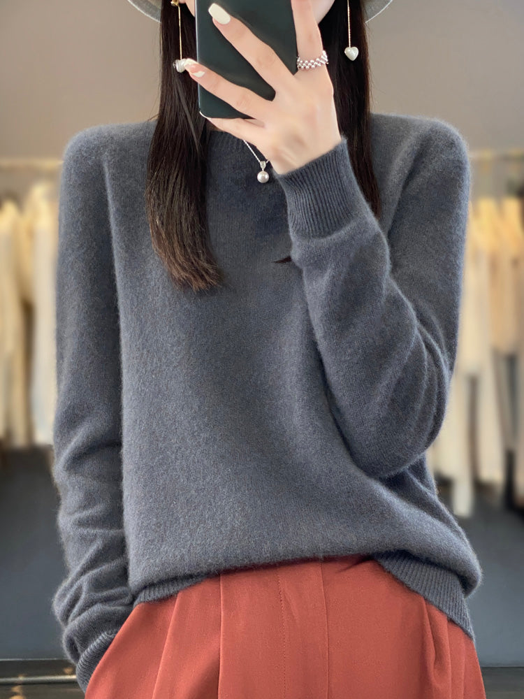 Round Neck Long Sleeve Ribbed Trim Knit Sweater 12