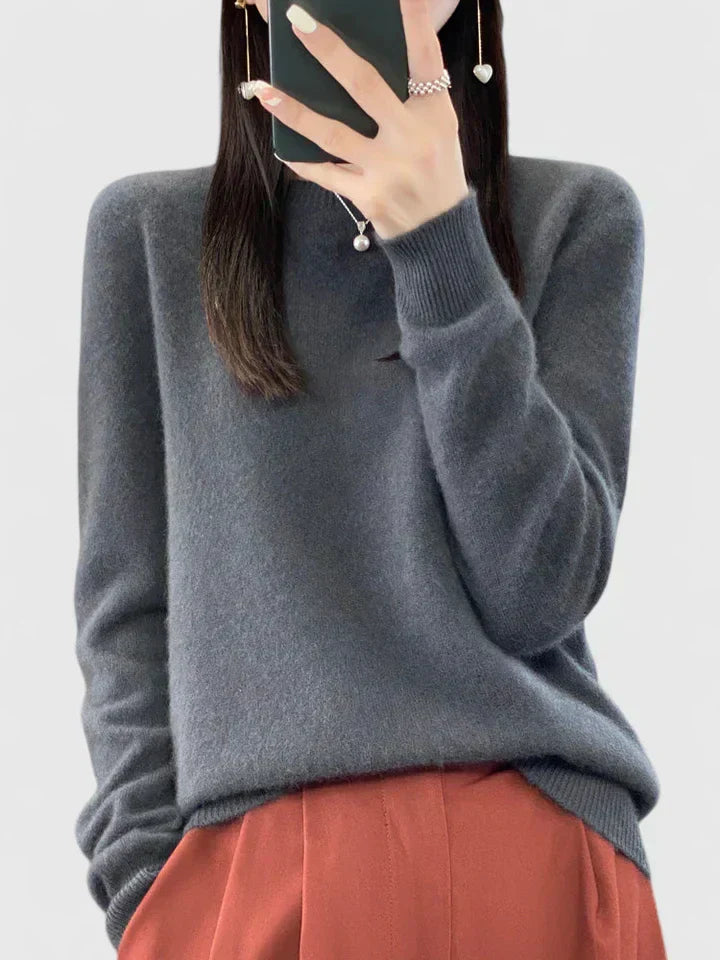 Round Neck Long Sleeve Ribbed Trim Knit Sweater 21