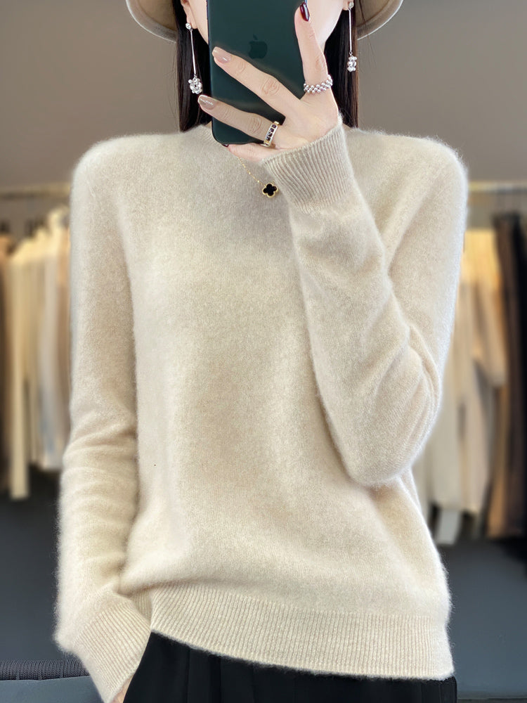 Round Neck Long Sleeve Ribbed Trim Knit Sweater 11