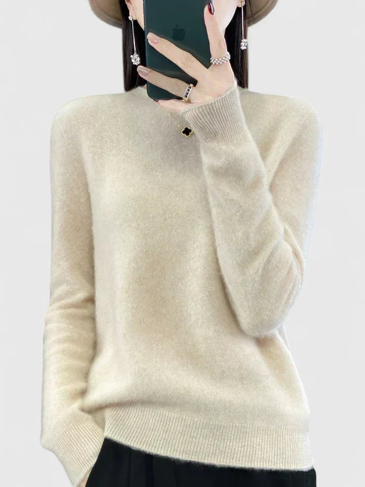 Round Neck Long Sleeve Ribbed Trim Knit Sweater 22