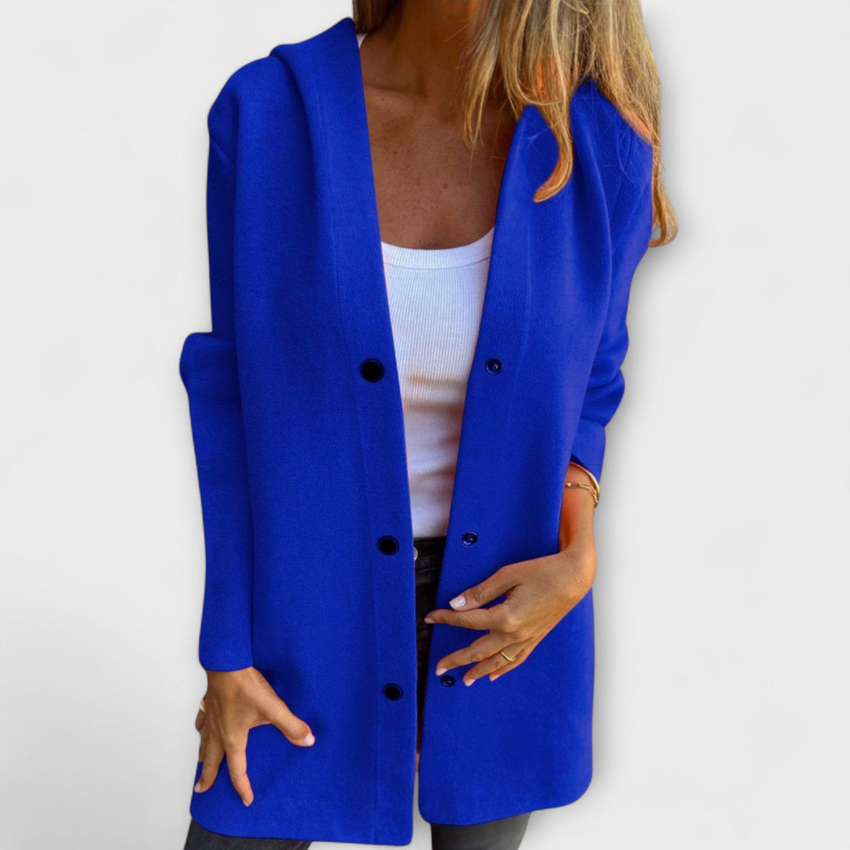 Hooded Snap Button Long Sleeve Pocket Longline Coat