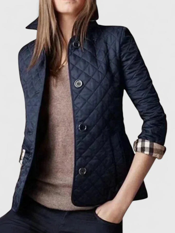 Stand Collar Diamond Quilted Button-Front Long Sleeve Jacket 3