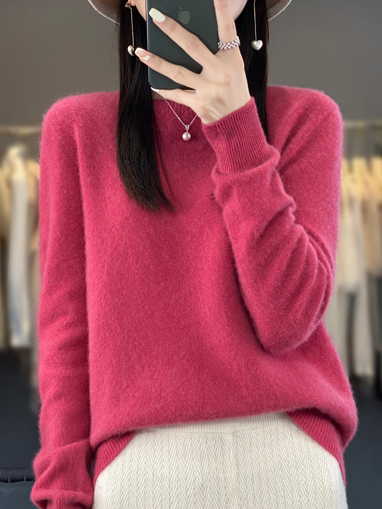 Round Neck Long Sleeve Ribbed Trim Knit Sweater 10