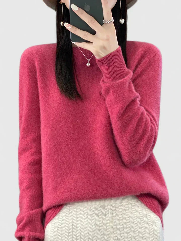 Round Neck Long Sleeve Ribbed Trim Knit Sweater 23