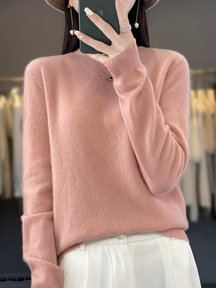 Round Neck Long Sleeve Ribbed Trim Knit Sweater 9