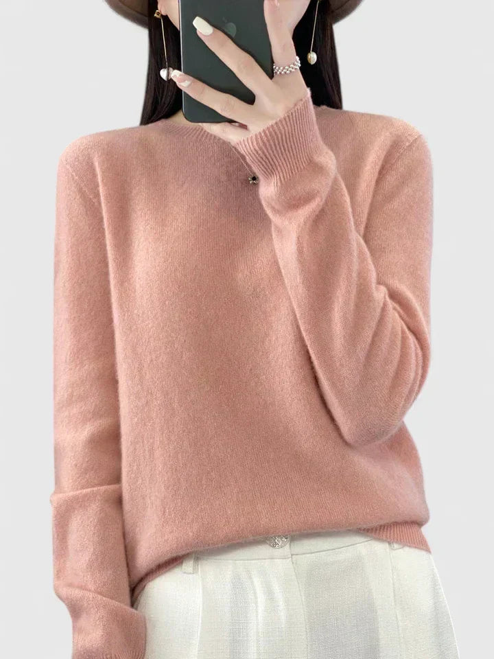 Round Neck Long Sleeve Ribbed Trim Knit Sweater 24
