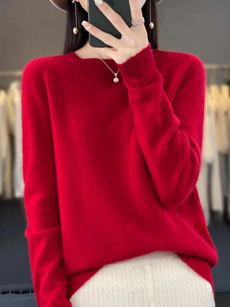 Round Neck Long Sleeve Ribbed Trim Knit Sweater 8