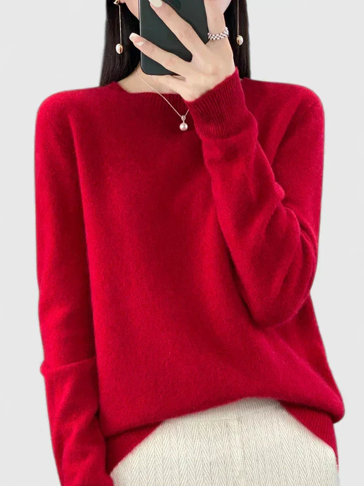 Round Neck Long Sleeve Ribbed Trim Knit Sweater 25