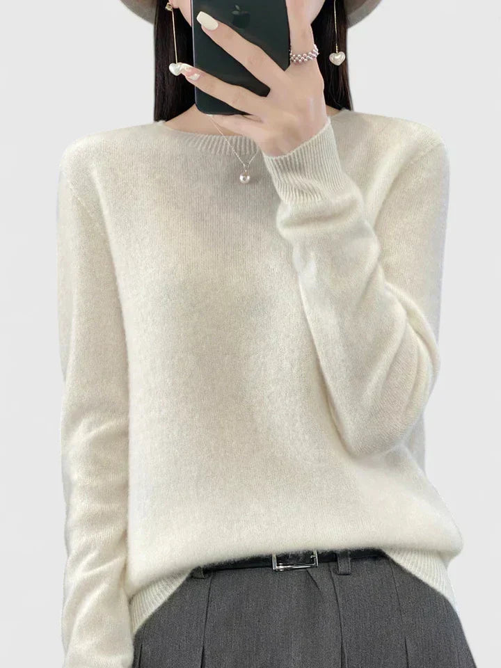 Round Neck Long Sleeve Ribbed Trim Knit Sweater 26