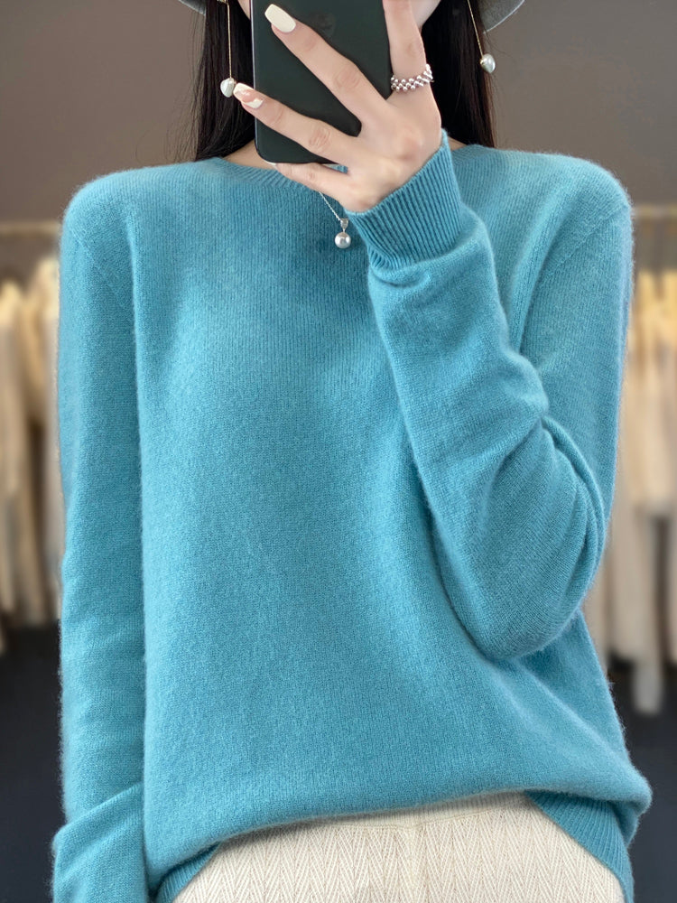 Round Neck Long Sleeve Ribbed Trim Knit Sweater 5
