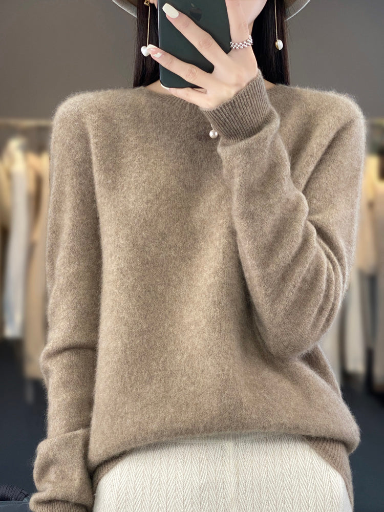 Round Neck Long Sleeve Ribbed Trim Knit Sweater 6