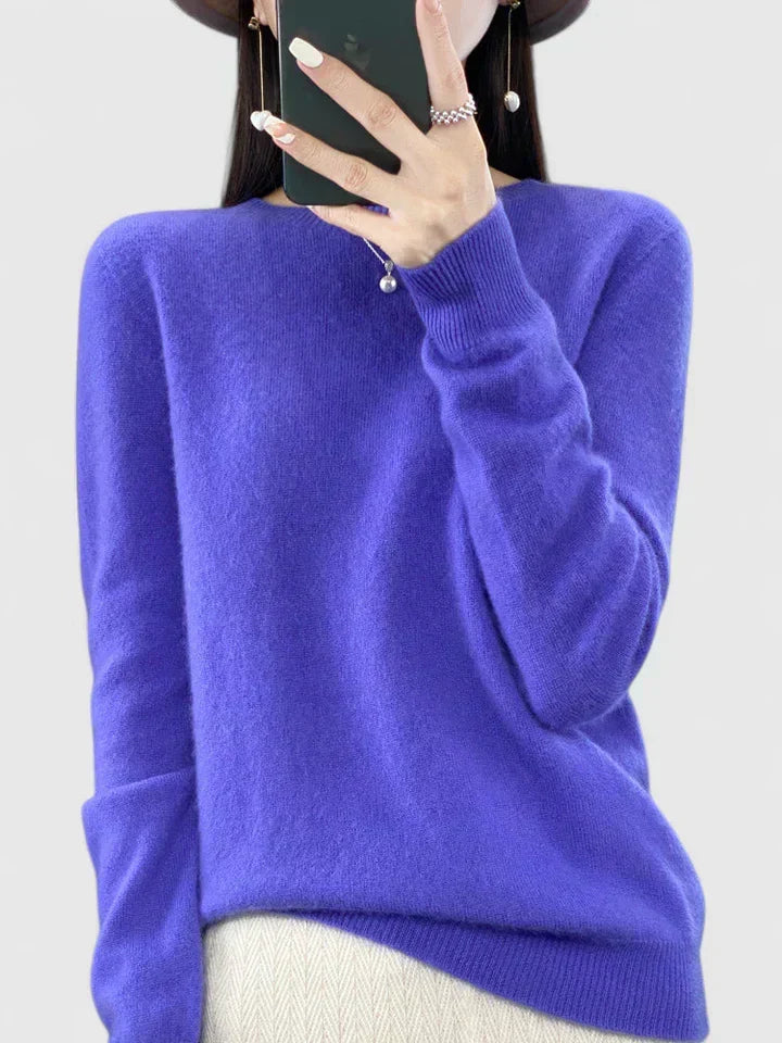Round Neck Long Sleeve Ribbed Trim Knit Sweater 17