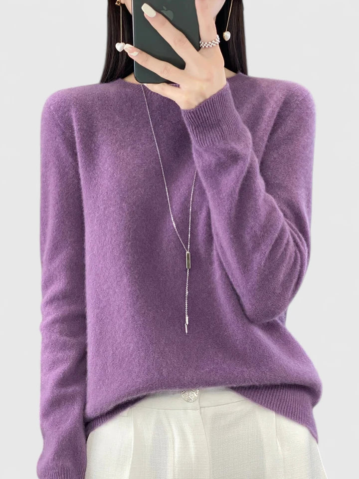 Round Neck Long Sleeve Ribbed Trim Knit Sweater 18